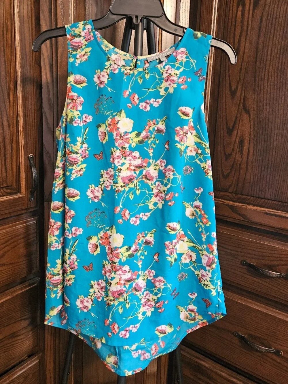 Girls' Floral Sleeveless Dress in Teal Blue